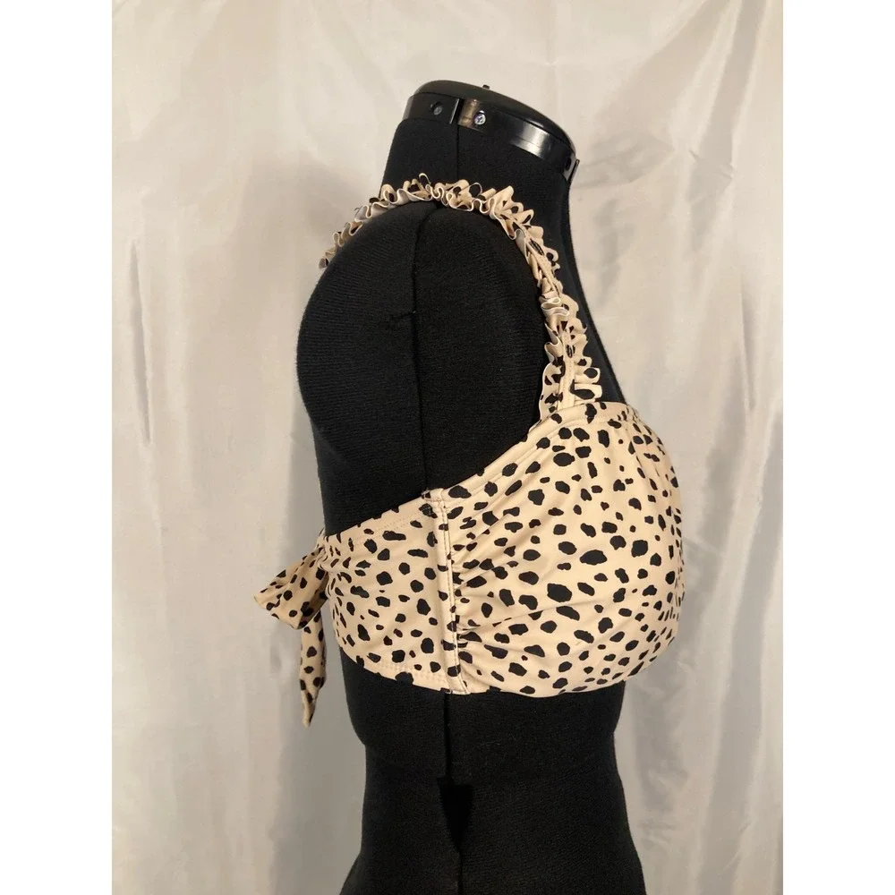 XL Kona Sol Animal Print Bikini Top Tan Black Ruffle Tie Back Wireless